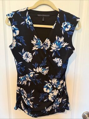 White House Black Market Top - Blue Floral Wrap-Front Sleeveless